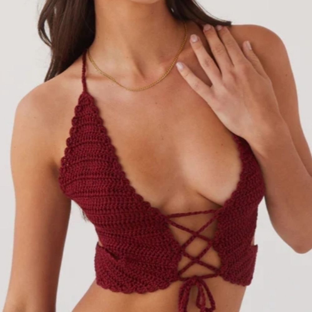 Peppermayo | Wild Hearts Crochet Tie Top  Size XS-S Red / Cherry Rose